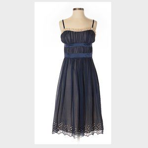 Romantic BCBG Silk Chiffon Dress, Navy Blue cottage style eyelets